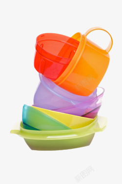 一堆凌乱彩色的一堆碗塑胶制品实物高清图片