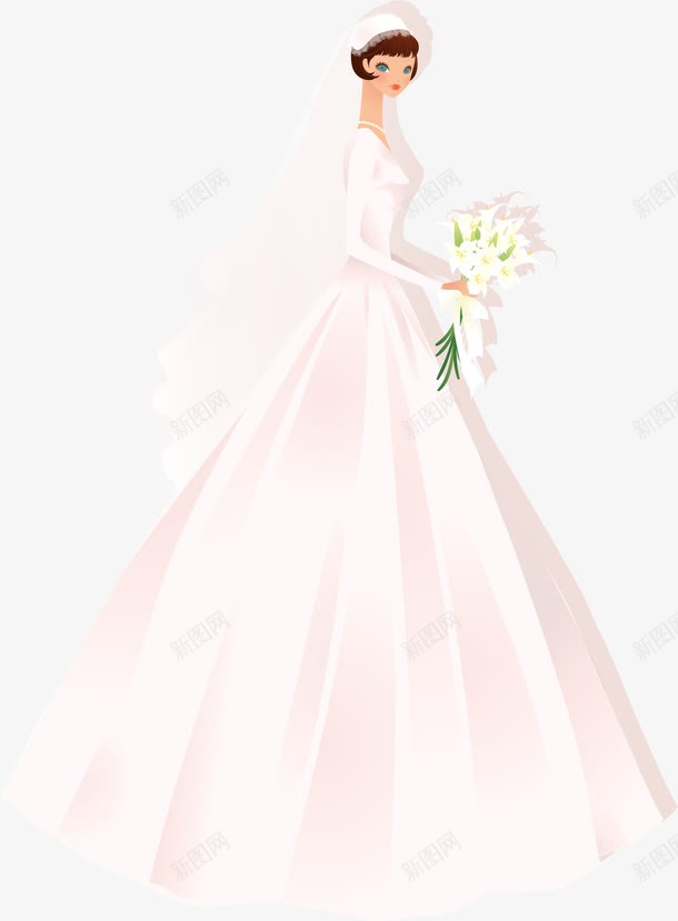 卡通美丽新娘png免抠素材_新图网 https://ixintu.com 卡通新娘 婚纱 手捧花 白色花朵 美丽女人 美丽新娘