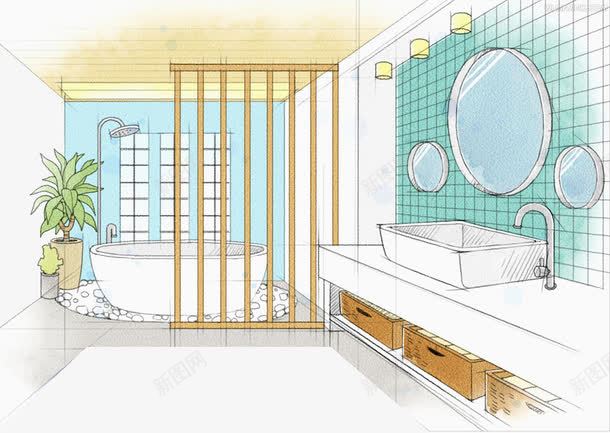 浴室套间png免抠素材_新图网 https://ixintu.com 套间 浴室场景 浴缸 装修插画