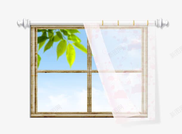 窗帘窗png免抠素材_新图网 https://ixintu.com 窗 窗外 窗帘 窗户 绿色 蓝天 阳台
