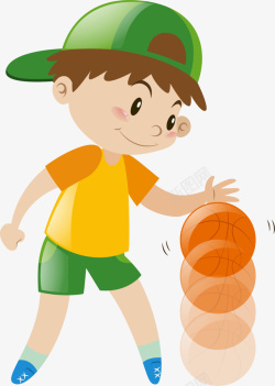 戴着帽子飞儿童节拍篮球的男孩高清图片