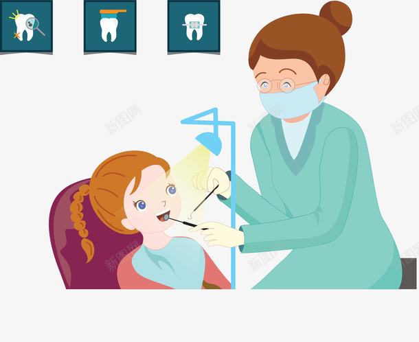 给儿童看牙的牙医矢量图ai免抠素材_新图网 https://ixintu.com 女牙医 牙医 牙科诊所 看牙的人 矢量png 给孩子看牙 矢量图