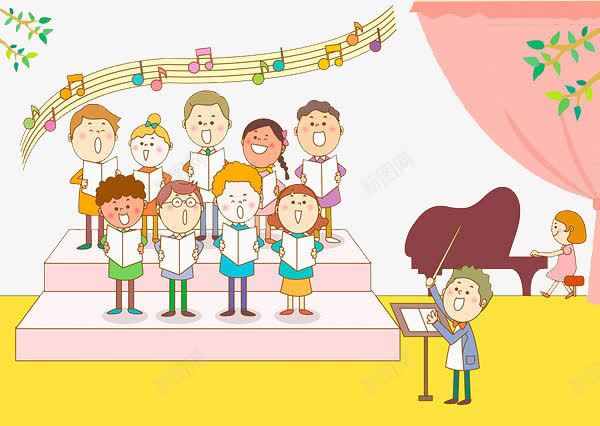 孩子们合唱png免抠素材_新图网 https://ixintu.com 卡通 合唱 孩子们 弹钢琴