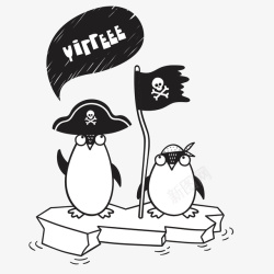 可爱企鹅黑白插画素材