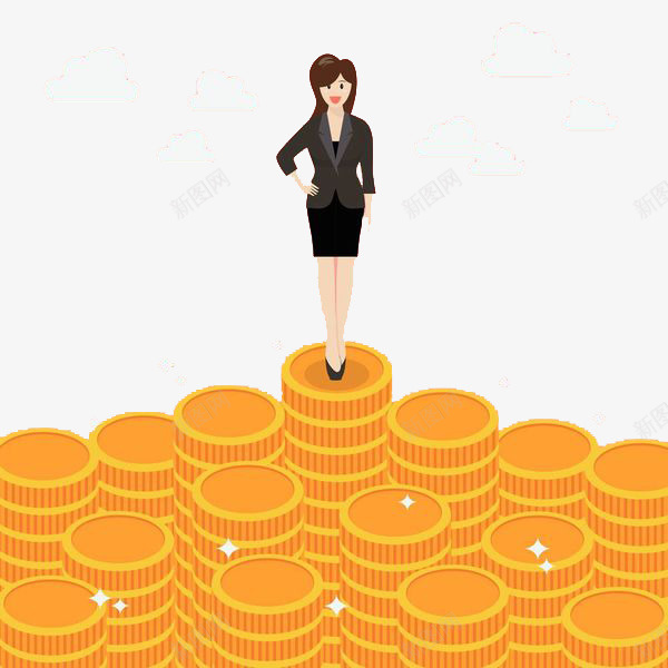 站在金币上的人png免抠素材_新图网 https://ixintu.com 上班族 商务女士 女人 女性 橘色 白领 金钱