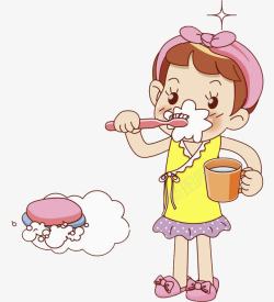 卡通牙刷刷牙的女孩高清图片