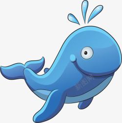海豚飞天卡通手绘蓝色鲸鱼高清图片