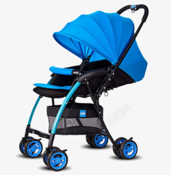 婴幼儿推车蓝色母婴婴儿户外手推车高清图片