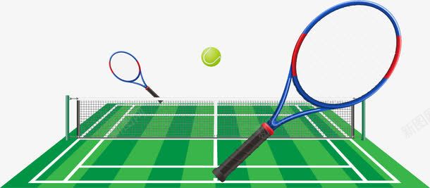 无人网球场png免抠素材_新图网 https://ixintu.com 卡通 手绘 绿色 网球 网球场 网球拍
