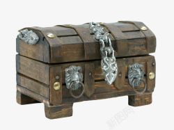 古董木质首饰盒灰黑色老旧的带把手的百宝箱实物高清图片