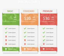套餐表格彩色低多边形价格表格矢量图高清图片