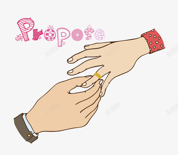 戴戒指的手png免抠素材_新图网 https://ixintu.com 卡通 双手 戴戒指 手绘 插图 求婚 英文字