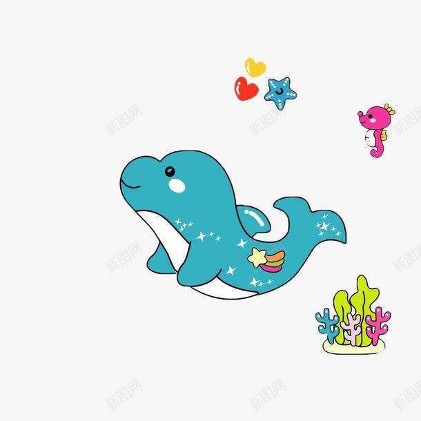 小海豚海底世界png免抠素材_新图网 https://ixintu.com 卡通鱼 小海马 海底世界 海豚