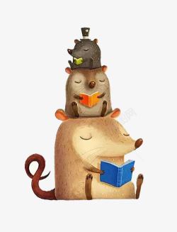 老鼠堆砌读书书本素材