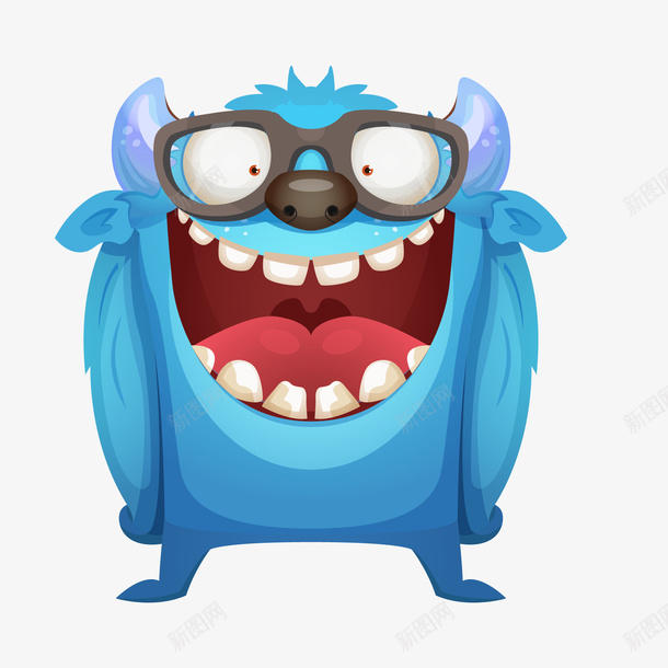 戴眼镜的怪物png免抠素材_新图网 https://ixintu.com 卡通 大嘴巴 怪物设计 戴眼镜 蓝色
