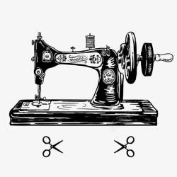黑色针线手绘缝纫机高清图片