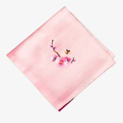 红色手帕粉色刺绣樱花手绢高清图片