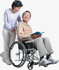 老人护理垫推着轮椅的老人高清图片