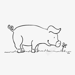 简洁吃东西的猪看花草地猪简笔画图标高清图片