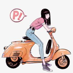 摩托车电瓶骑车的女孩高清图片