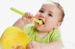 碗宝宝宝宝拿着勺子自己吃饭高清图片