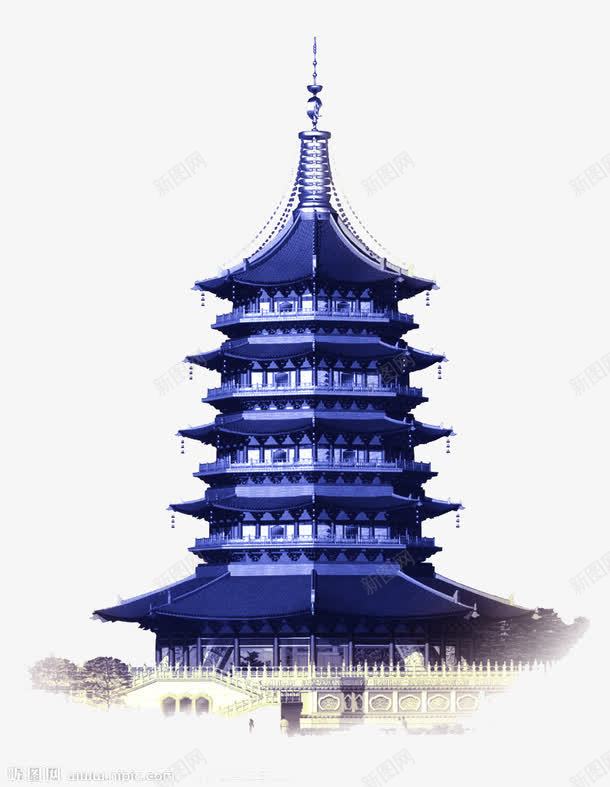 蓝色单色雷峰塔png免抠素材_新图网 https://ixintu.com 中国塔 中国风 单色 古塔 蓝色 雷峰塔