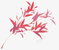 宣纸装饰彩墨红色竹子高清图片