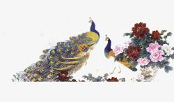 孔雀装饰画中国古风孔雀牡丹图高清图片
