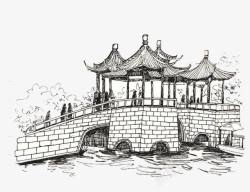 扬州五亭桥黑白素描画素材