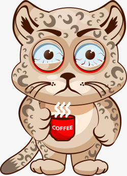 咖啡圈熬夜的卡通可爱豹子高清图片