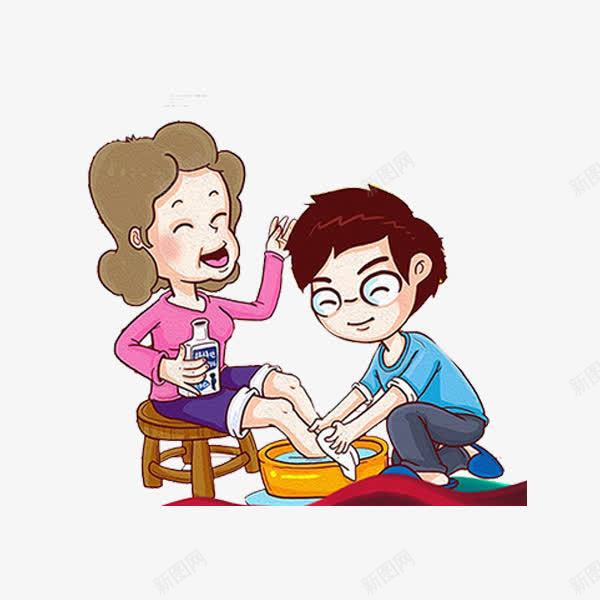 给妈妈洗脚png免抠素材_新图网 https://ixintu.com 卡通 孝敬爸妈 帮父母洗脚 手绘 漫画 给妈妈洗脚