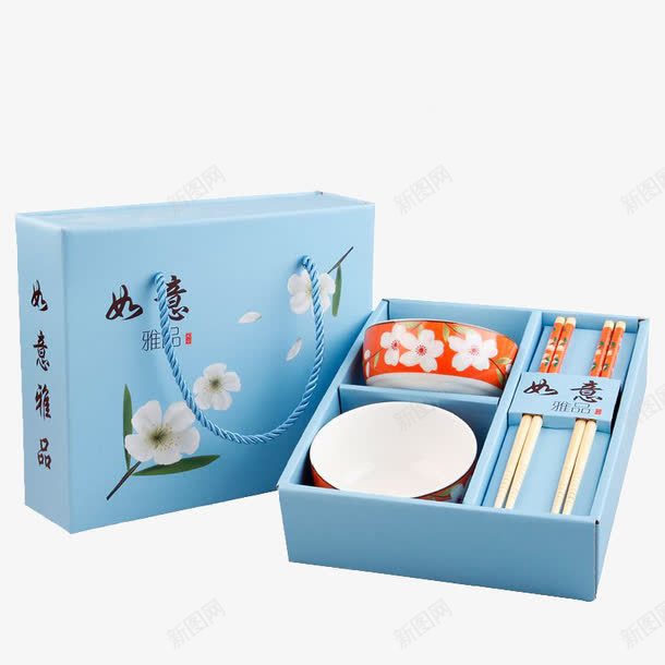 红花碗筷套装png免抠素材_新图网 https://ixintu.com 产品实物 实用品 家具 手绘 碗筷套装 装饰 餐具