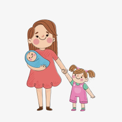 儿女孩子母亲节手绘插画风妈妈和儿女矢量图高清图片