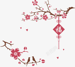 喜鹊飞上枝头中国风梅花简笔画高清图片