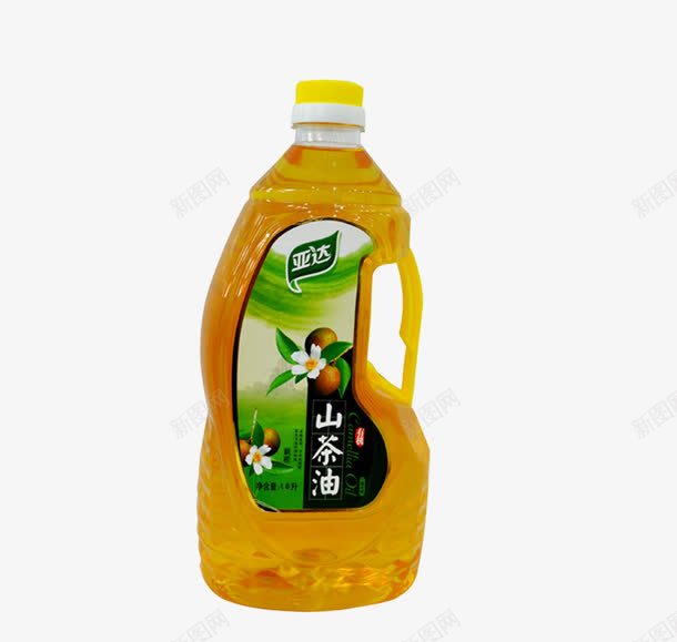 瓶装山茶油png免抠素材_新图网 https://ixintu.com 绿色 花朵 黄色 黑色