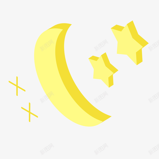 手绘的月亮和星星矢量图图标ai_新图网 https://ixintu.com 25D图标 一个月亮 天空 手绘 星星 黄色 黑夜 矢量图