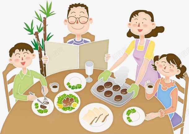 一家人吃饭照片png免抠素材_新图网 https://ixintu.com 卡通 可爱 和谐 坐在餐桌前 家庭照片 小孩 幸福 开心 手绘 餐桌