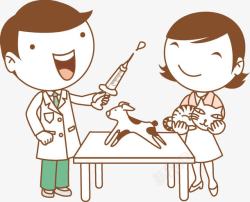 手绘抽血针管给宠物打针的医生高清图片