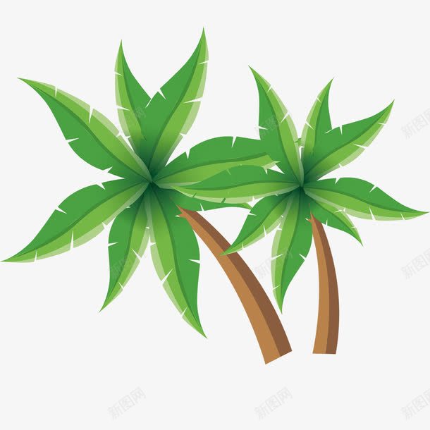 手绘椰树png免抠素材_新图网 https://ixintu.com 两颗树 叶子树 手绘卡通树木 植物 沙滩树木 绿色树木