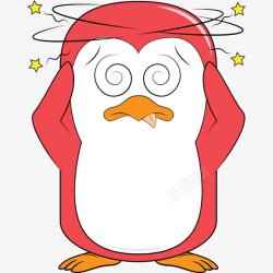 晕圈卡通眩晕的红企鹅高清图片