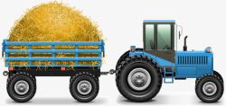 农用运输车运麦垛的蓝色拖拉机矢量图高清图片