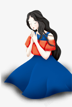 卡通手绘祈祷的少女插画素材