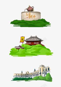 自制生动创意彩绘杭州地标图素材