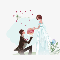求婚花卡通手绘求婚的新郎站立的新高清图片