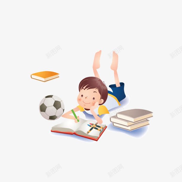 趴着看书写字的男孩png免抠素材_新图网 https://ixintu.com 书籍 卡通 足球 趴着的小人 趴着的小孩 趴着的小男孩