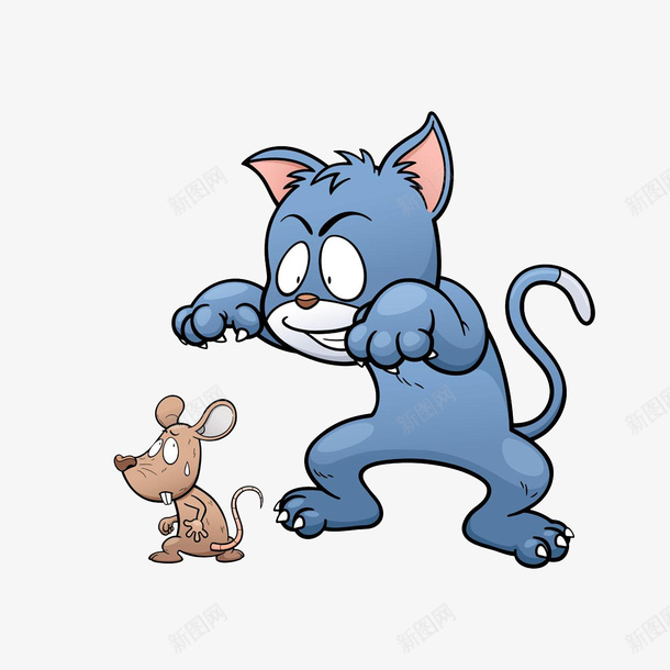卡通抓老鼠的猫psd免抠素材_新图网 https://ixintu.com 亮出爪子的猫 冒汗 害怕的老鼠 抓东西 抓老鼠的猫 老鼠生日