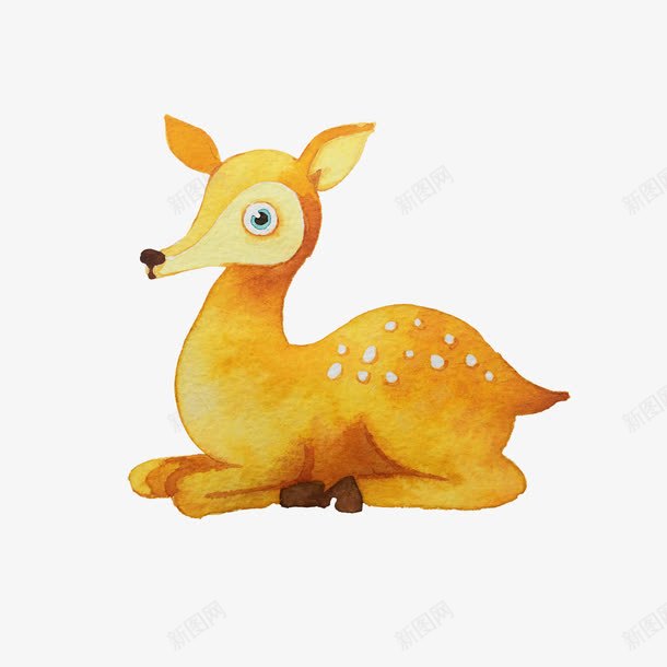 黄色白点小鹿png免抠素材_新图网 https://ixintu.com 卡通小鹿 手绘小鹿 森林动物 水彩动物