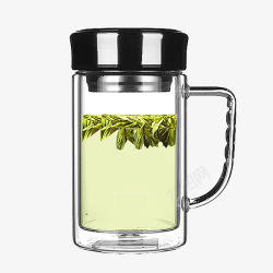 办公喝水玻璃杯保温杯里的绿茶高清图片