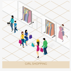 女性衣服商场购物立体卡通矢量图高清图片