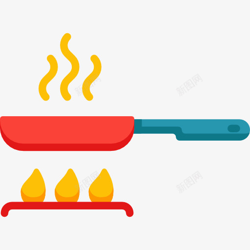 厨房做饭图标png_新图网 https://ixintu.com 卡通有趣 平底锅 彩色底纹 火焰 火苗 矢量图案